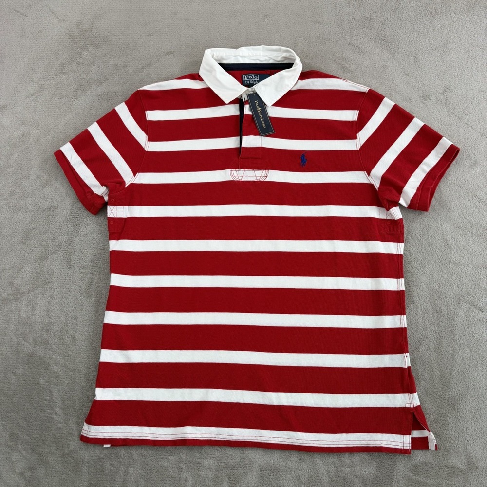 Vintage Polo Ralph Lauren Custom Fit Sailing Yacht Polo Shirt White Red Men XL